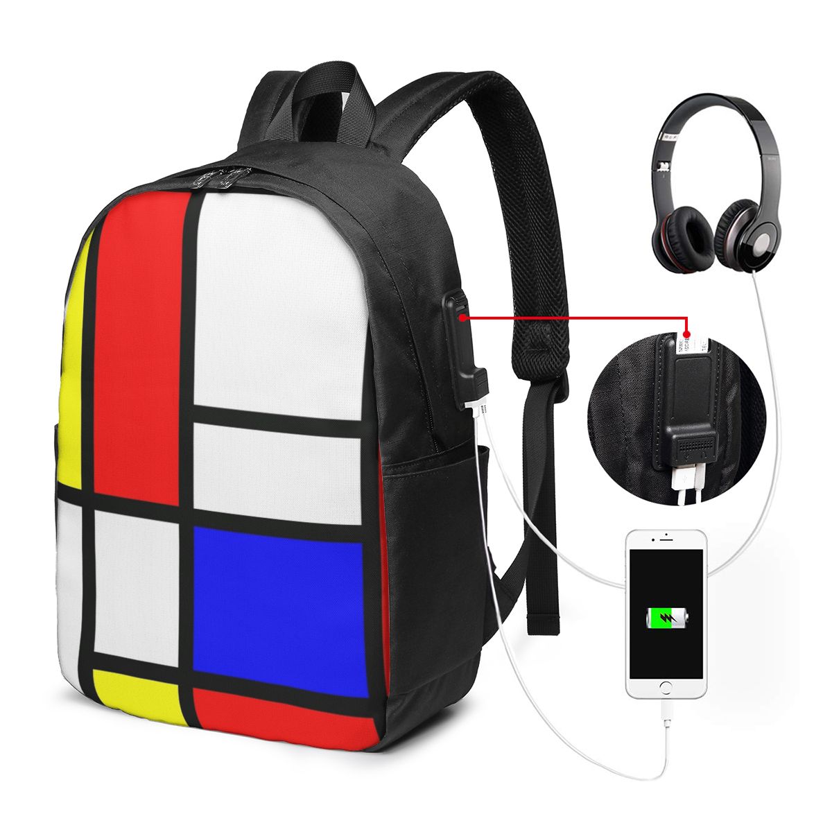 Women'S Bags Travel - Plecak z motywem Kompozycji P. Mondriana,