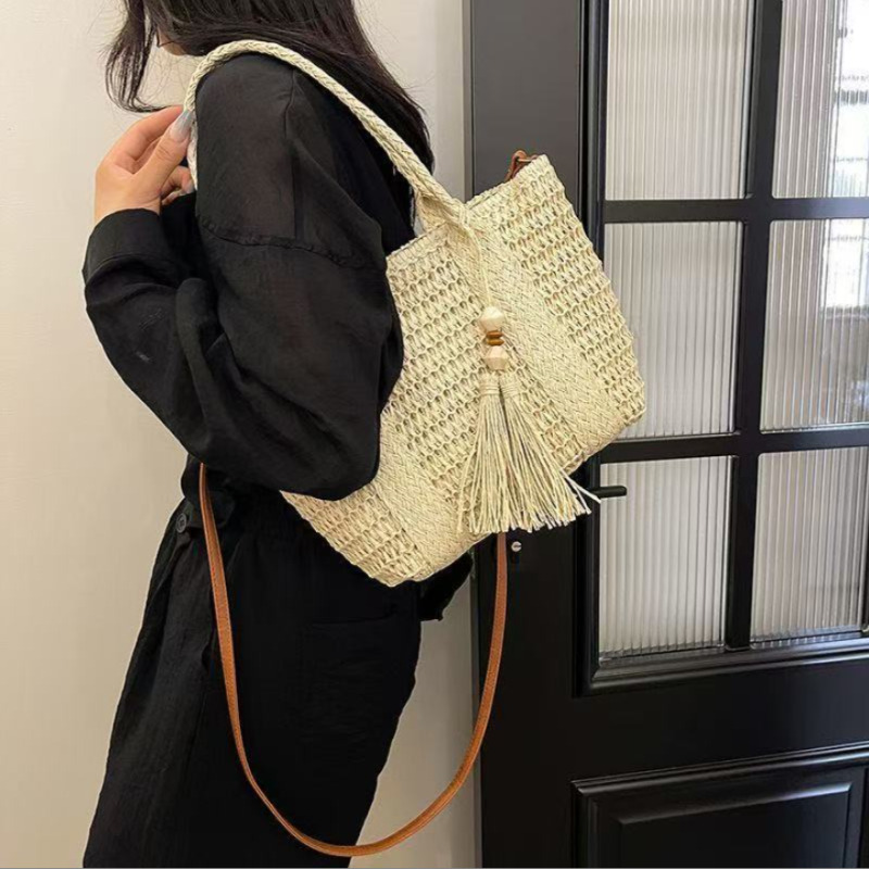 Woven Straw Bag - Nowoczesna damska torebka ze słomy, duża